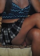 Nikki's mini skirt could barely contain the beast of a dick she's hiding underneath