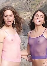 Nikki Montero and Pricilla getting butt naked outdoors teasing cocks to fuck their tranny holes